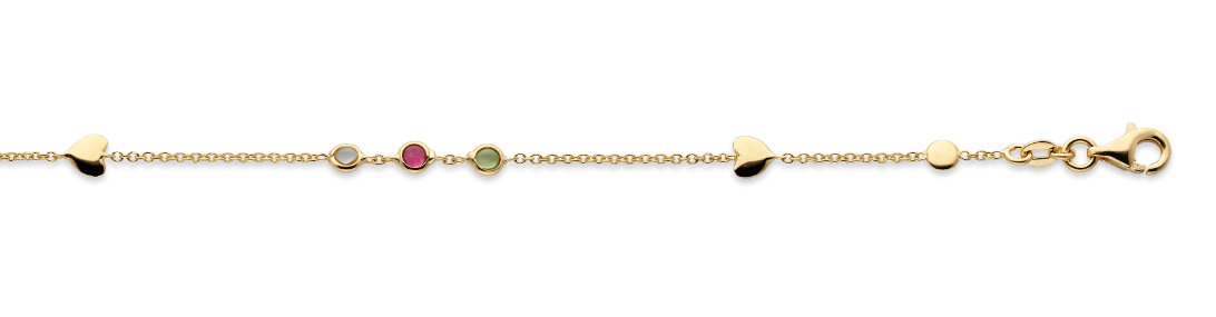 Guldarmband Hjärta Färgstenar