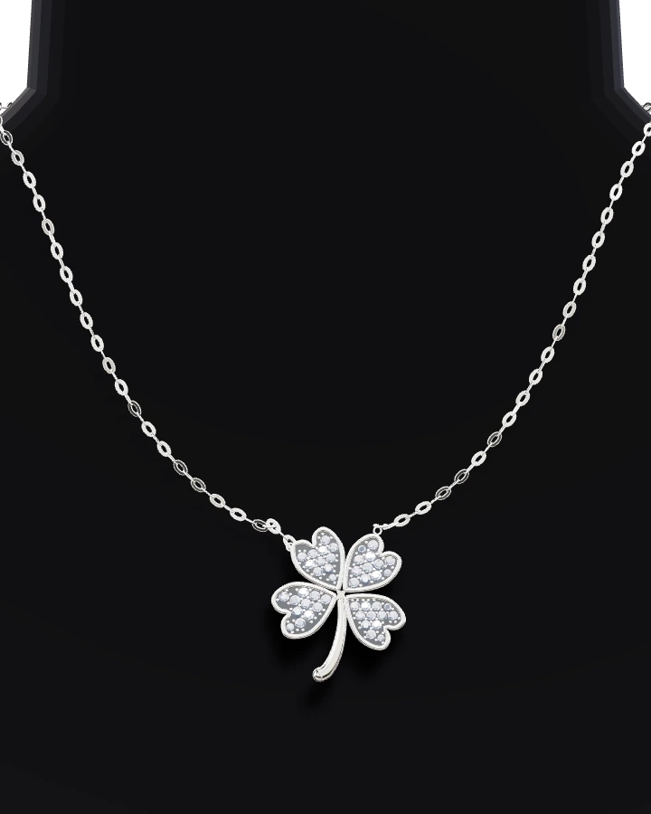 Silverhalsband Fyrklöver med Blank Kant CZ