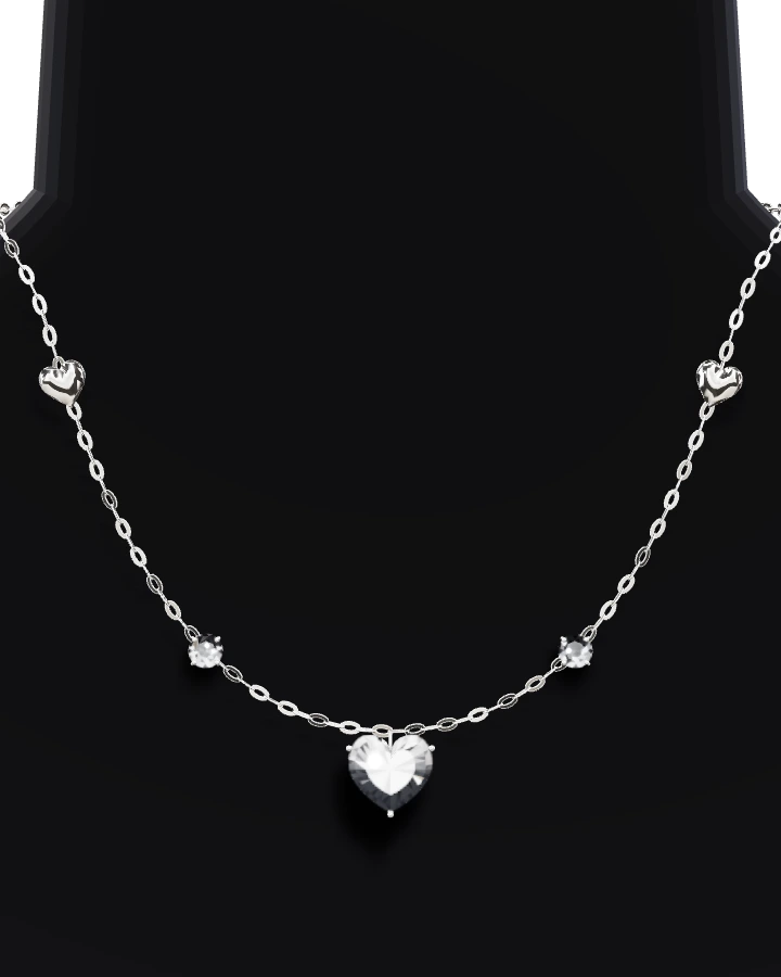 Silverhalsband Hjärtsten och Små Hjärtan CZ