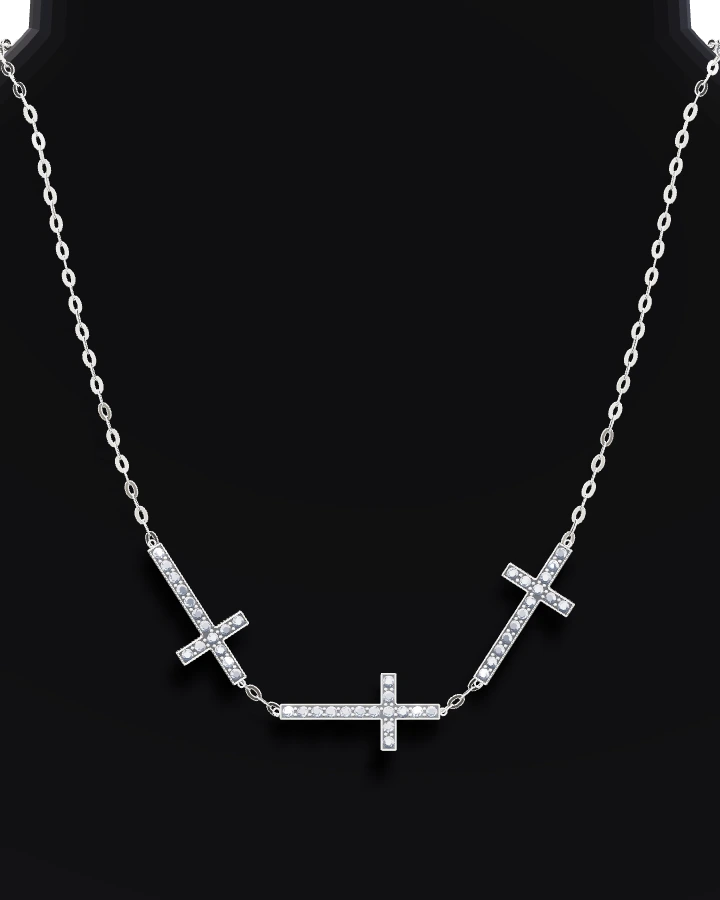 Silverhalsband Tre Liggande Kors CZ