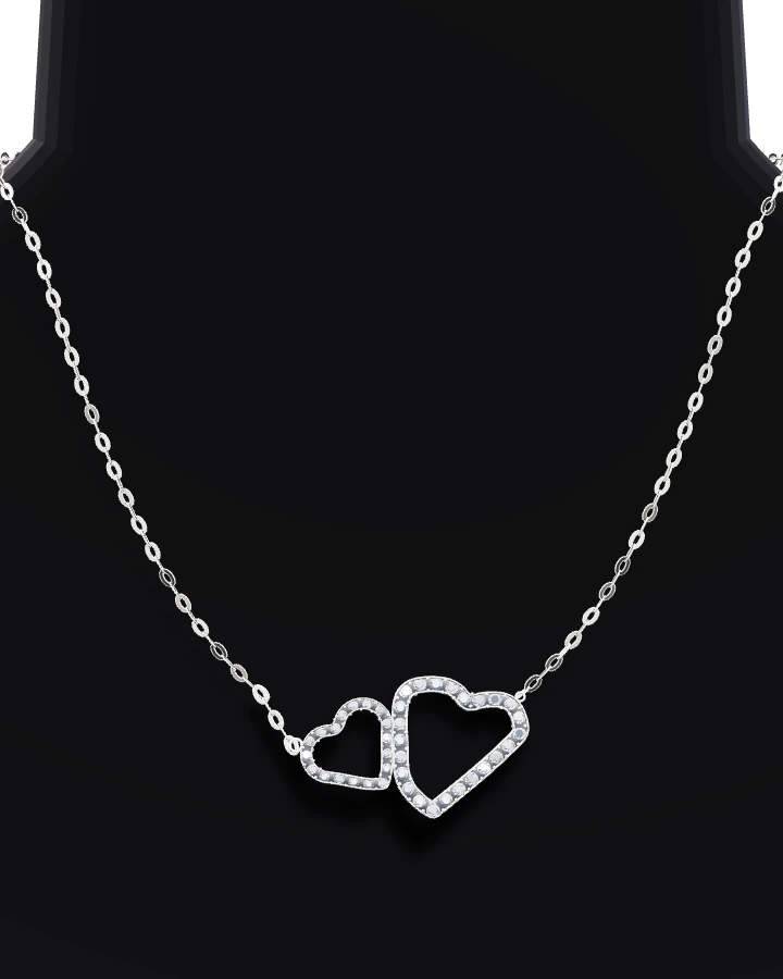 Silverhalsband Två Stensatta Hjärtan CZ