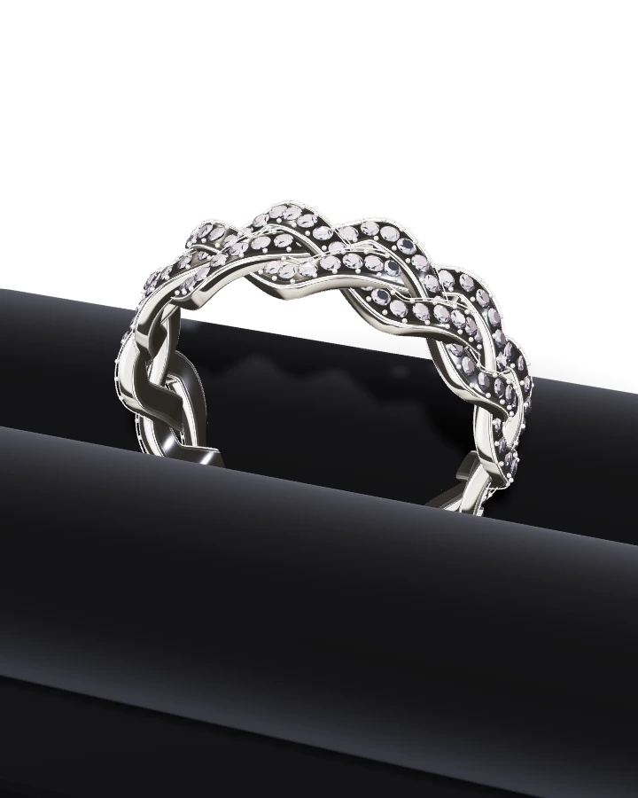 Silverring Flätad med Stenar