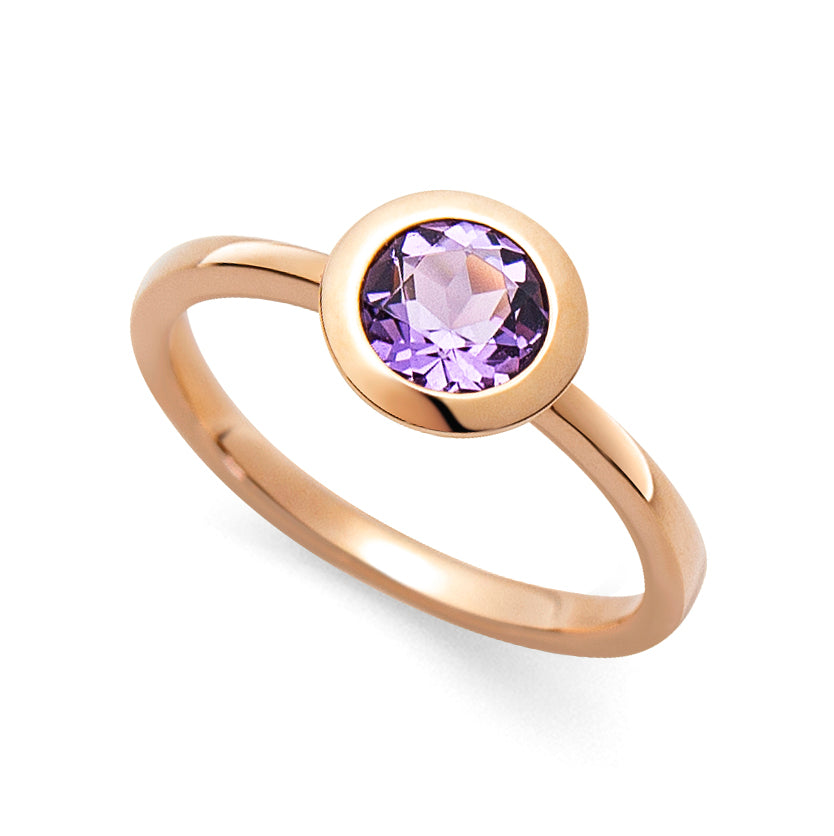 Guldring Rund Ametist Roséguld