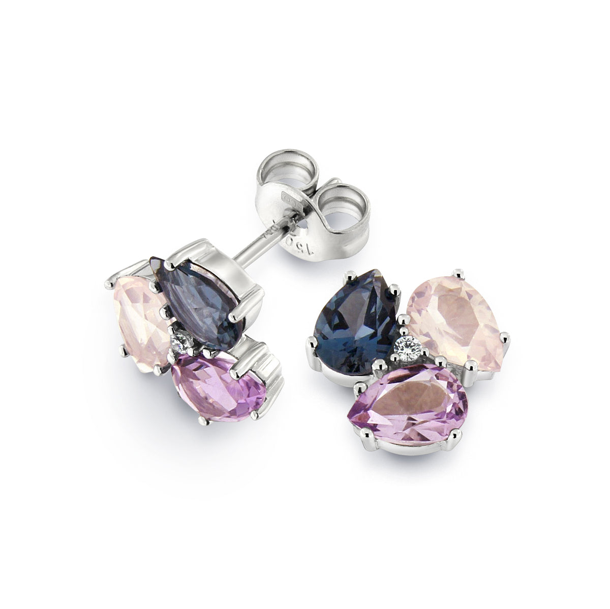 Guldörhänge Färgstenskluster Diamant Vitguld