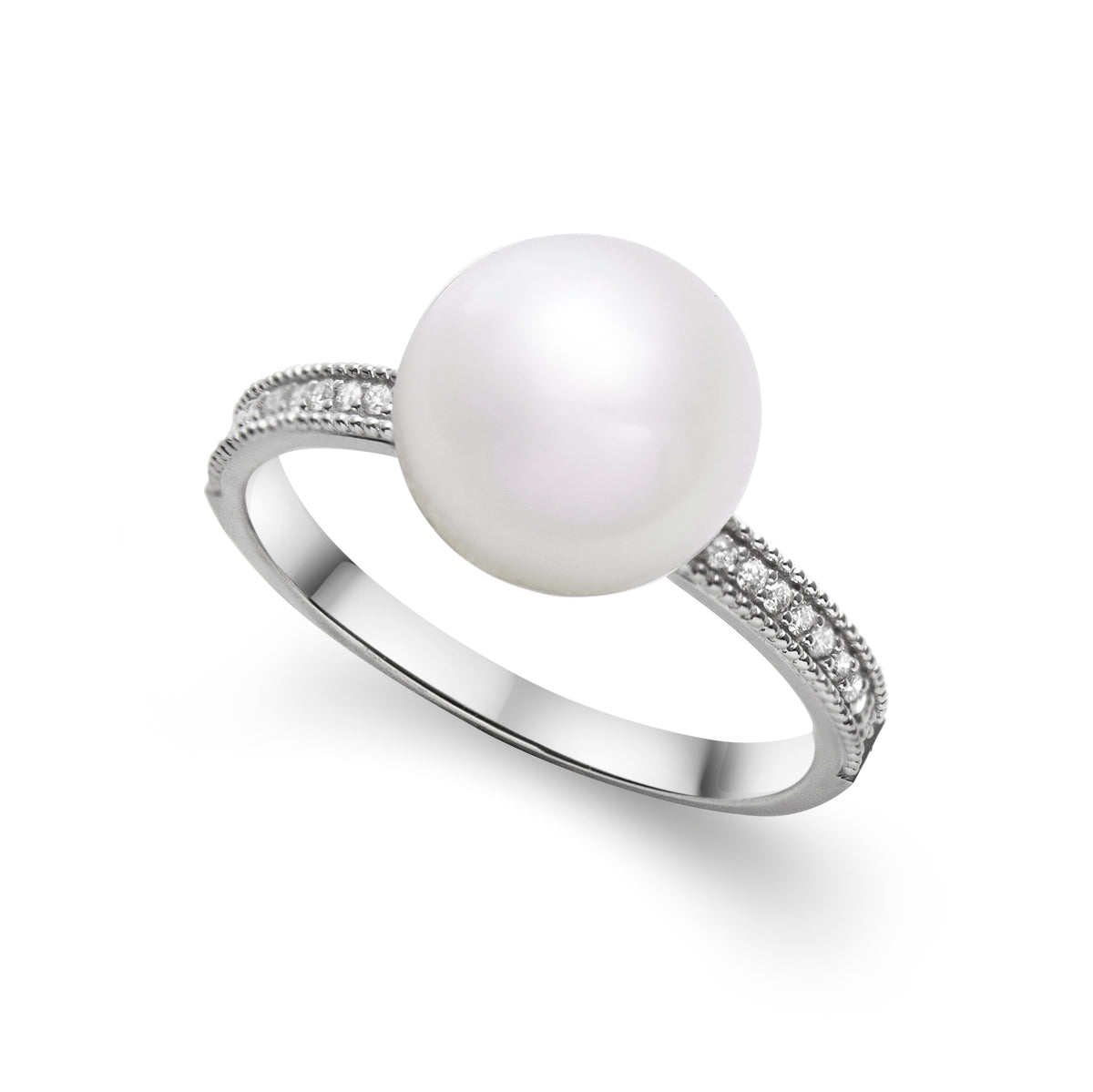 Guldring Pärla Diamanter Vitguld