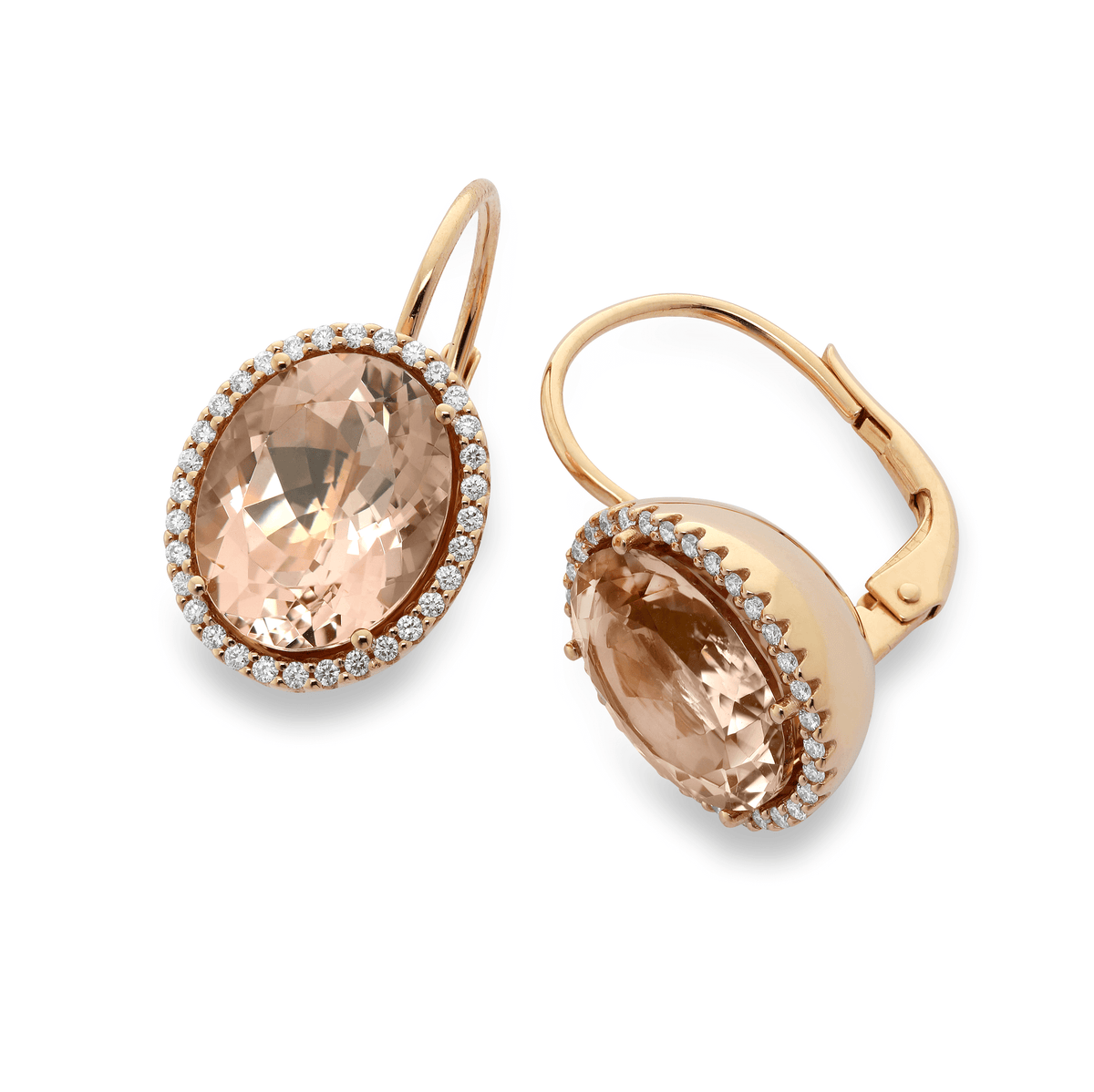 Guldörhänge Oval Morganit Diamanter Roséguld