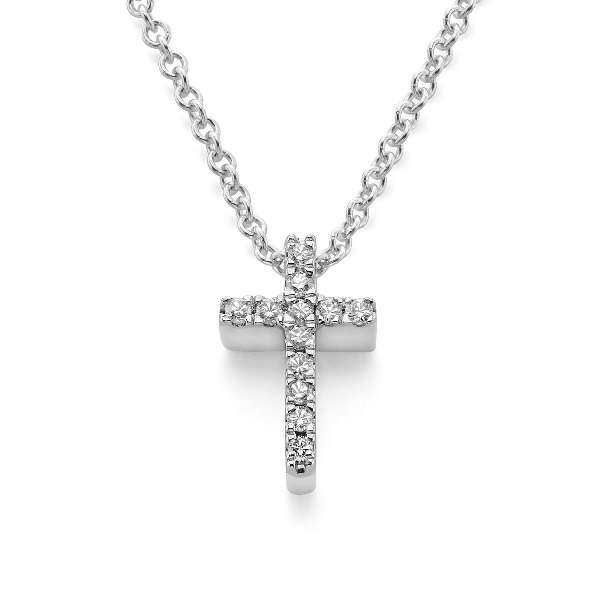 Guldhalsband Kors Diamanter Vitguld
