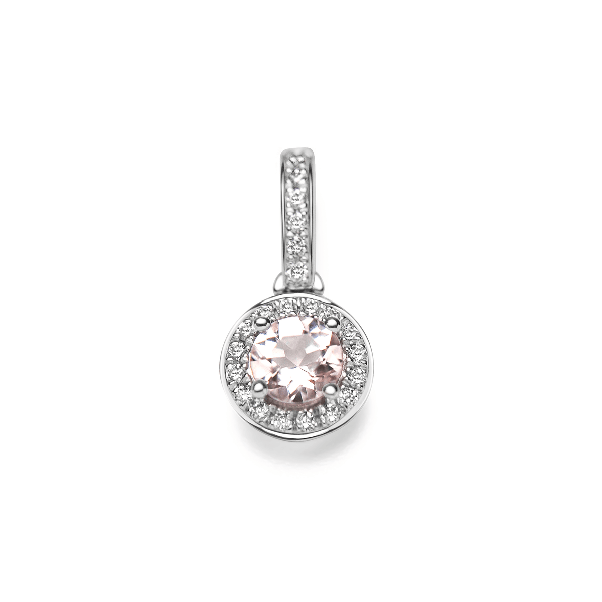 Guldberlock Carmose Rund Morganit Diamanter Vitguld