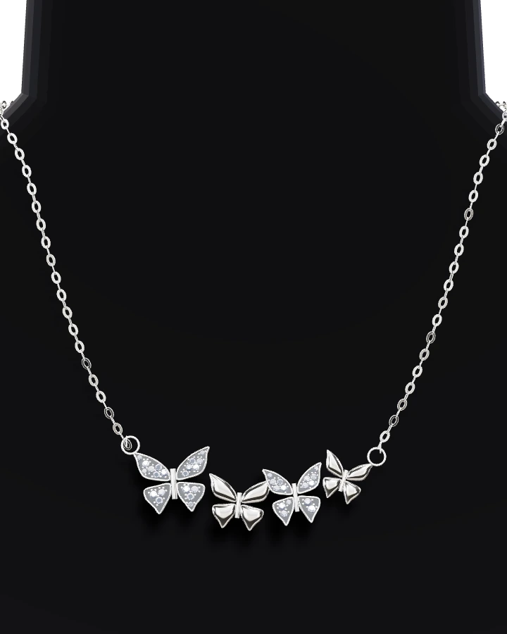 Silverhalsband Fjärilar Varannan Stensatt CZ