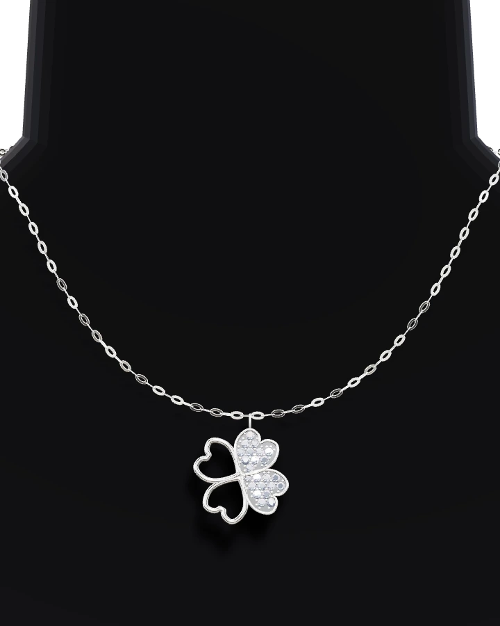 Silverhalsband Fyrklöver Halvt Stensatt CZ