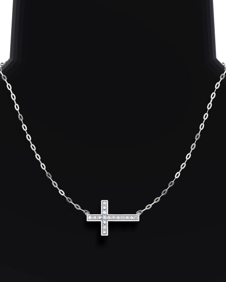 Silverhalsband Liggande Kors Inramat CZ