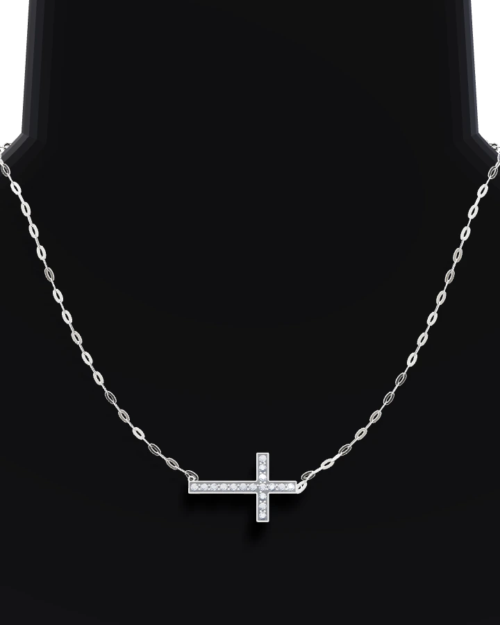 Silverhalsband Liggande Kors med Stenrad CZ