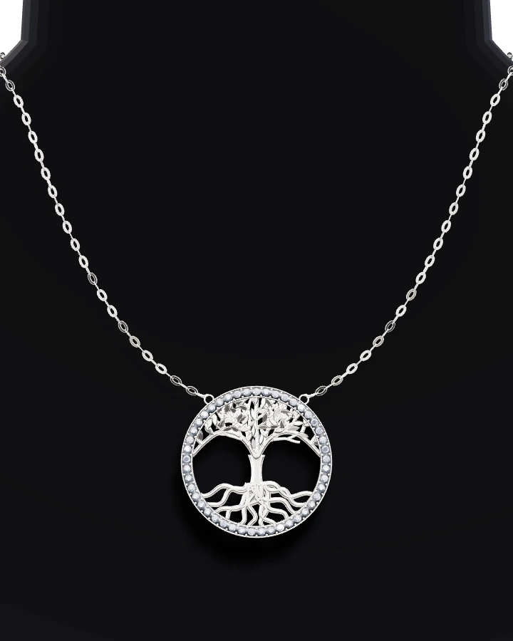 Silverhalsband Livets Träd i Stensatt Ring CZ