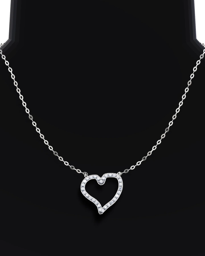 Silverhalsband Lutande Öppet Hjärta CZ