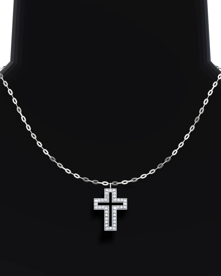 Silverhalsband Öppet Kors CZ