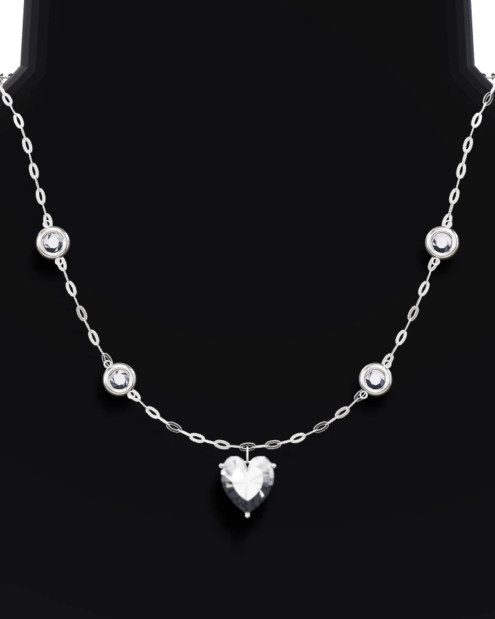 Silverhalsband Stenkedja med Hjärta CZ