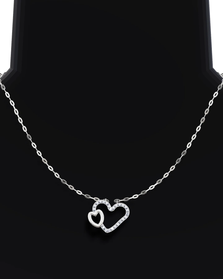 Silverhalsband Stort och Litet Hjärta CZ