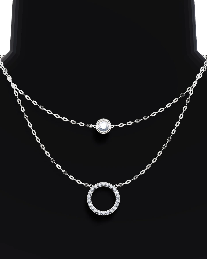 Silverhalsband Två Kedjor med Cirkel CZ