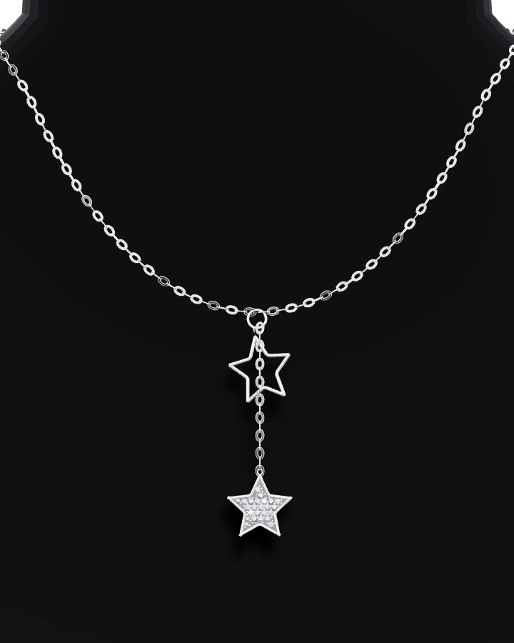 Silverhalsband Y-form med Två Stjärnor CZ